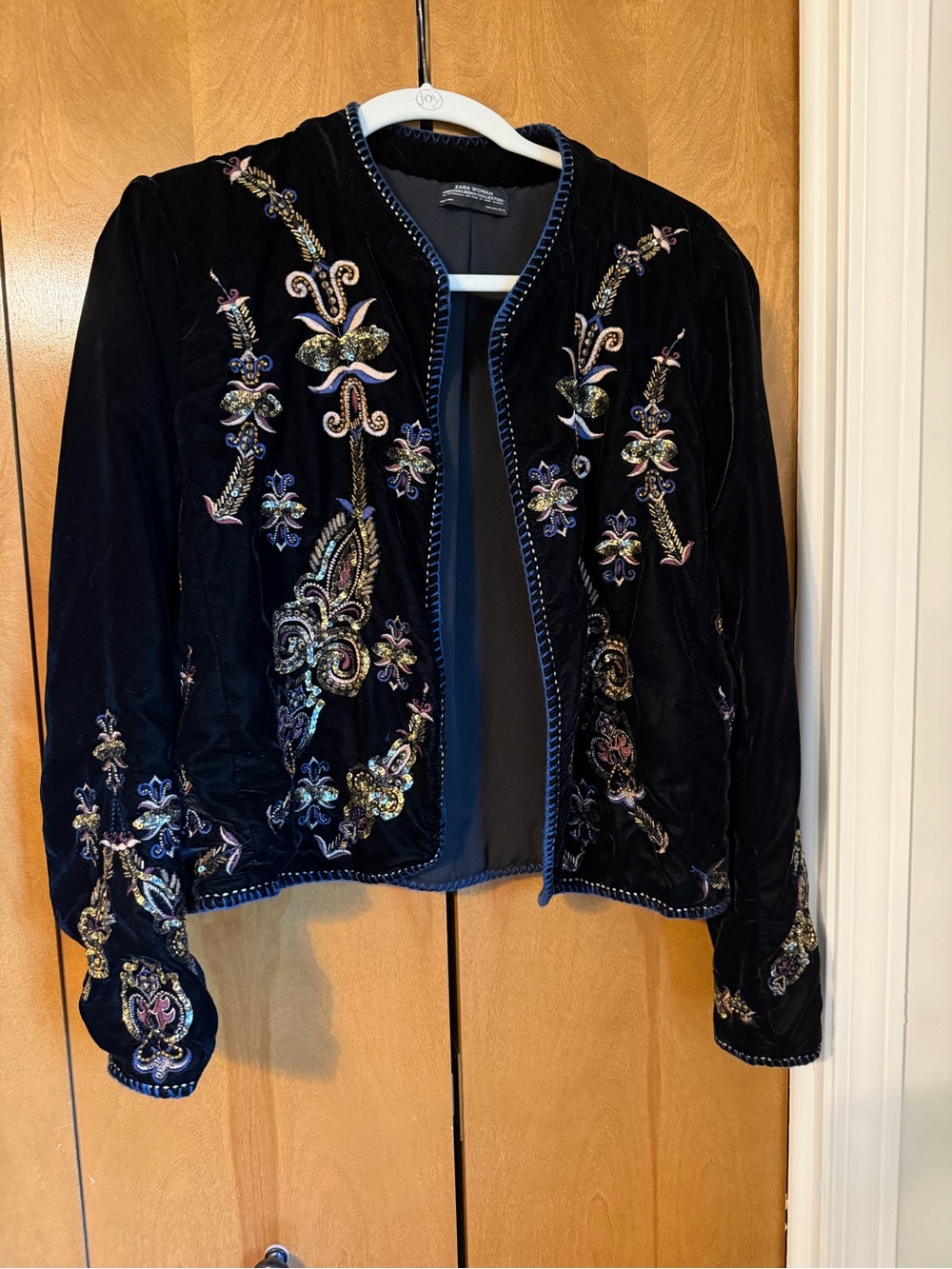 Zara Black Velvet Embroidered Jacket